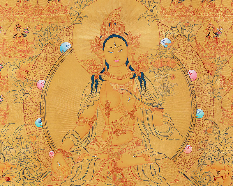 Genuine 24K Gold 108 White Tara | Original Hand-Painted Female Bodhisattva Thangka