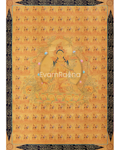 Big Size Gold 108 White Tara | Original Hand-Painted Female Bodhisattva Thangka