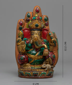 Ganesh Statue Palm Throne | Hindu Elephant DeityFigurine