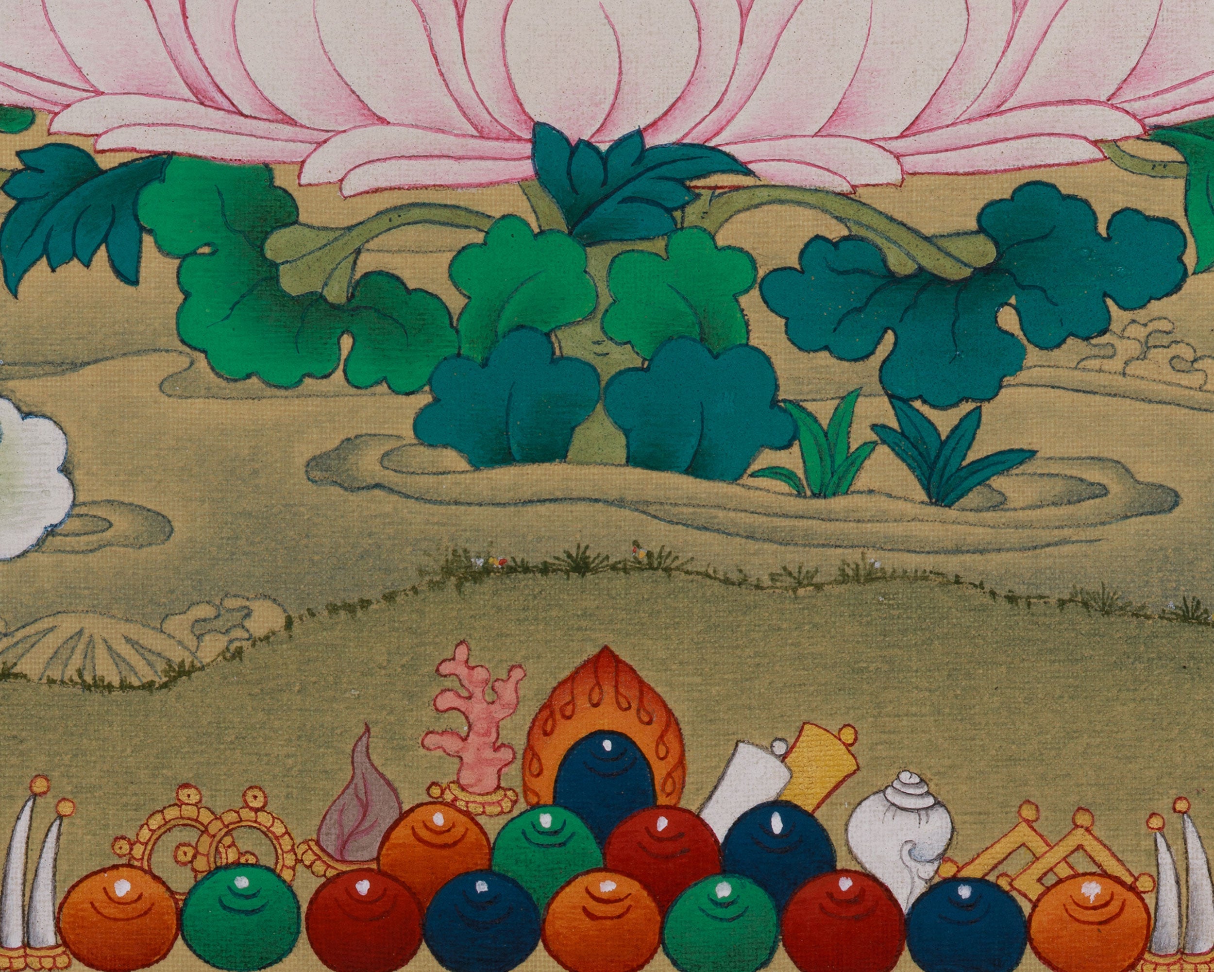Tibetan Chenrezig with Amitabha Buddha Art | Avalokiteshvara Thangka