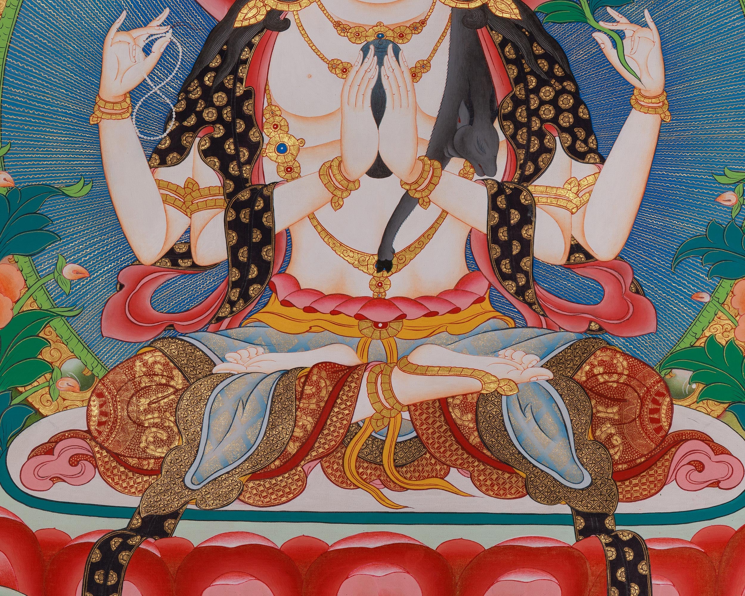 Chenrezig With Other Deities Thangka | Five Dhyani Buddha | Vajrapani And Manjushri Art