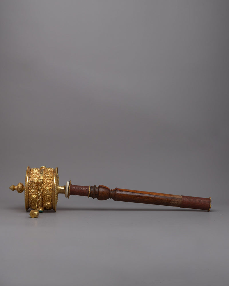 Gold Hand Held Prayer Wheel | Sacred Buddhist Practices