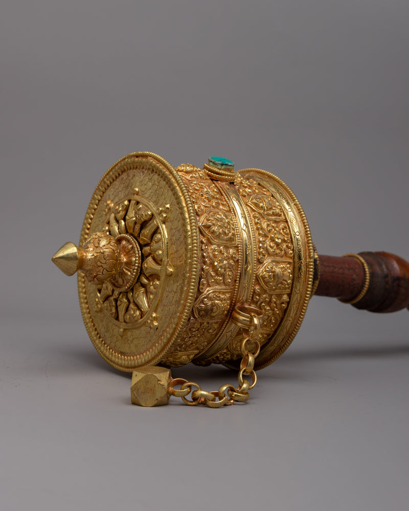 Gold Hand Held Prayer Wheel | Sacred Buddhist Practices