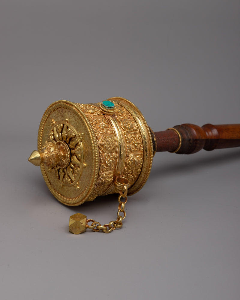 Gold Hand Held Prayer Wheel | Sacred Buddhist Practices