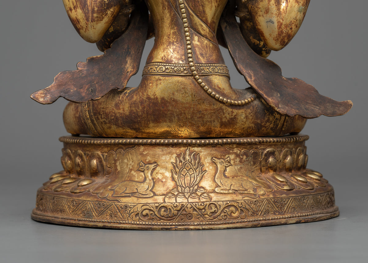 Antique Chenrezig Bodhisattva Statue | 24K Gold Gilded Compassion Deity