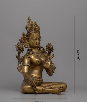 Brass Green Tara Statue | Majestic and Mindful Buddhist Decor