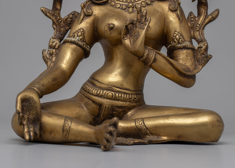 Brass Green Tara Statue | Majestic and Mindful Buddhist Decor