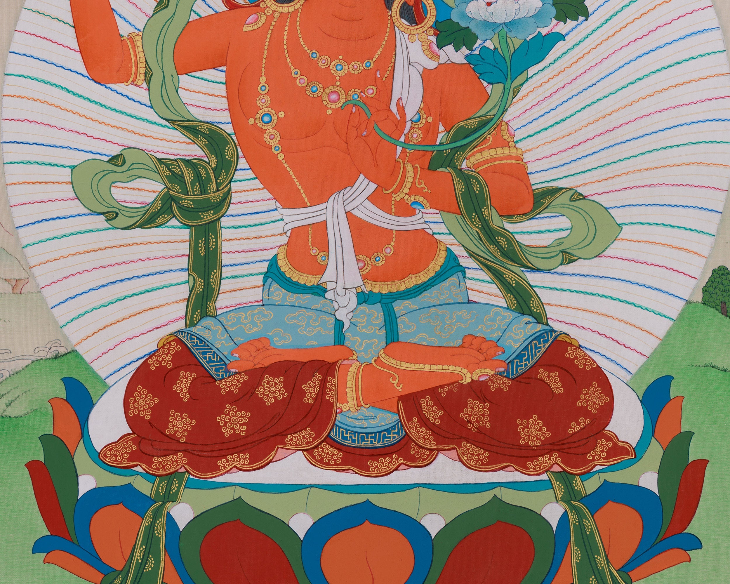 Divine Wisdom Deity Manjushri | A Sacred Thangka of Enlightened Knowledge