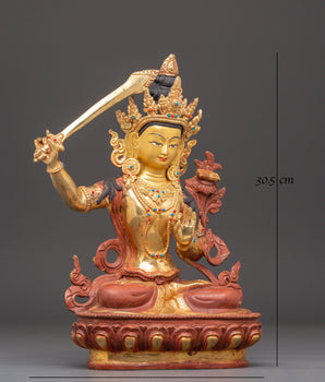 Handmade Golden Statue of Manjushri: The Wisdom Bodhisattva | Nepali Art