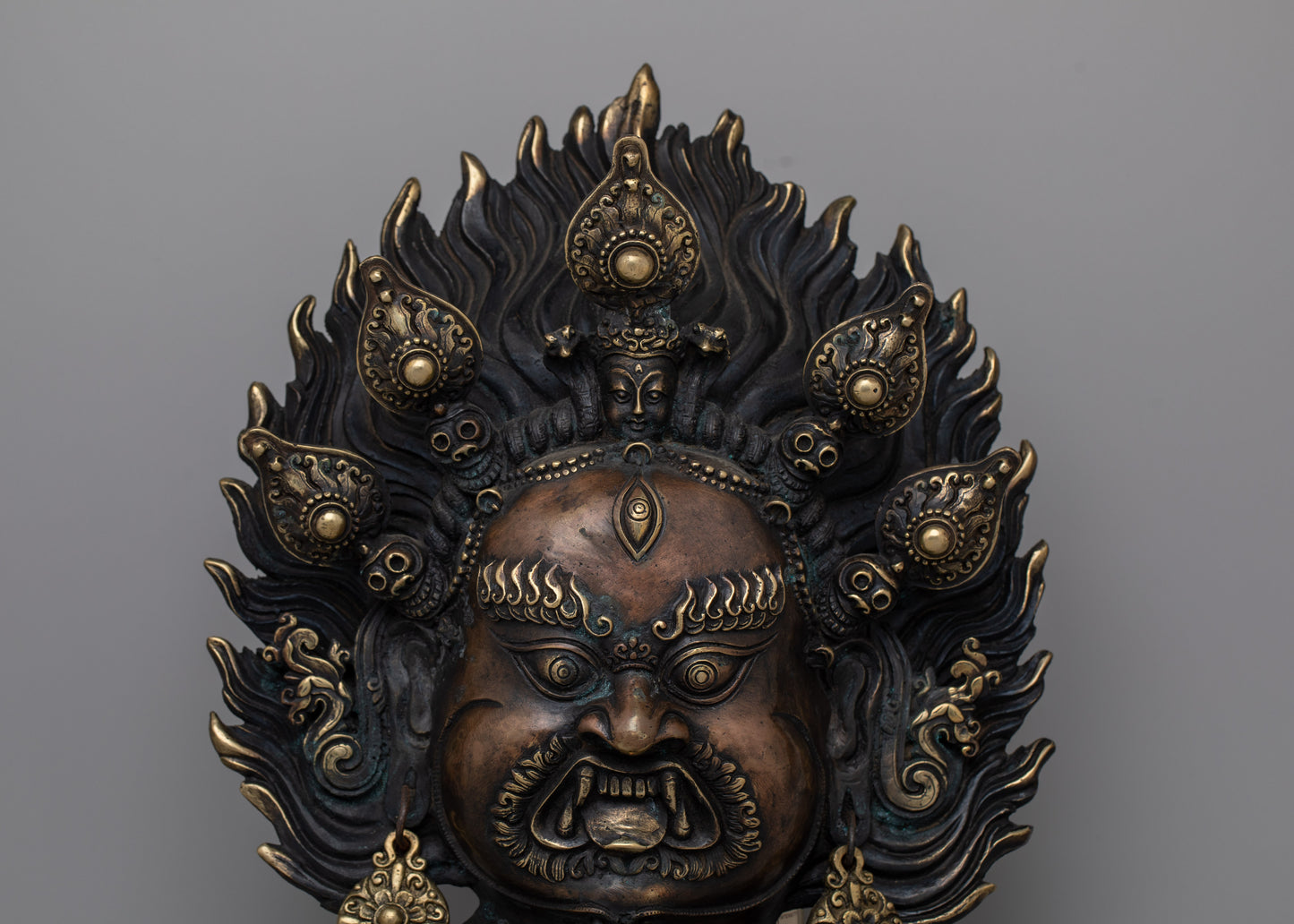 Wrathful Deity Mahakala Face Statue |  Sacred Tibetan Wall Art for Your Home