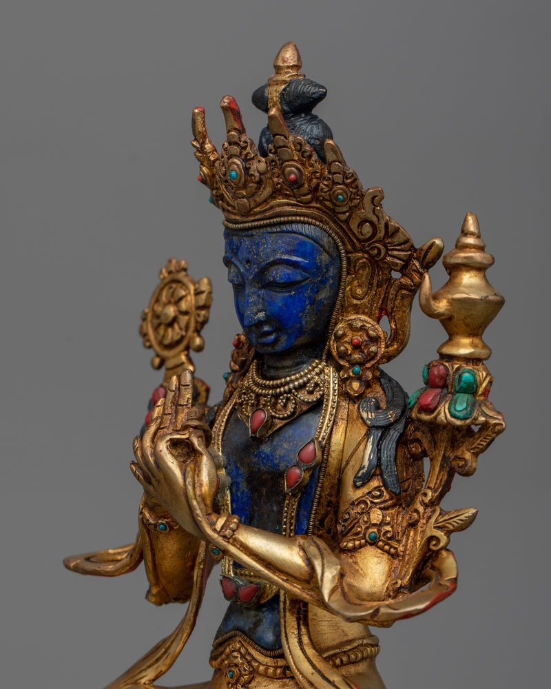 Bodhisattva Maitreya Buddha Statue | Exquisite Lapis Lazuli Stone Carving of Compassionate Enlightenment