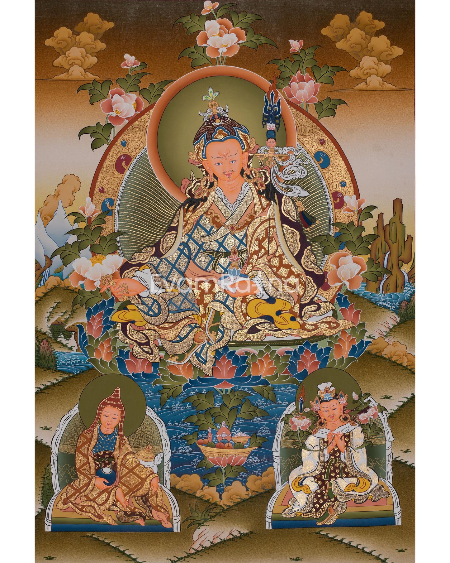 Guru Rinpoche/Guru Padmasambhava Thangka | Tibetan Wall Arts | Handmade Thangka For Home and Office Decor |