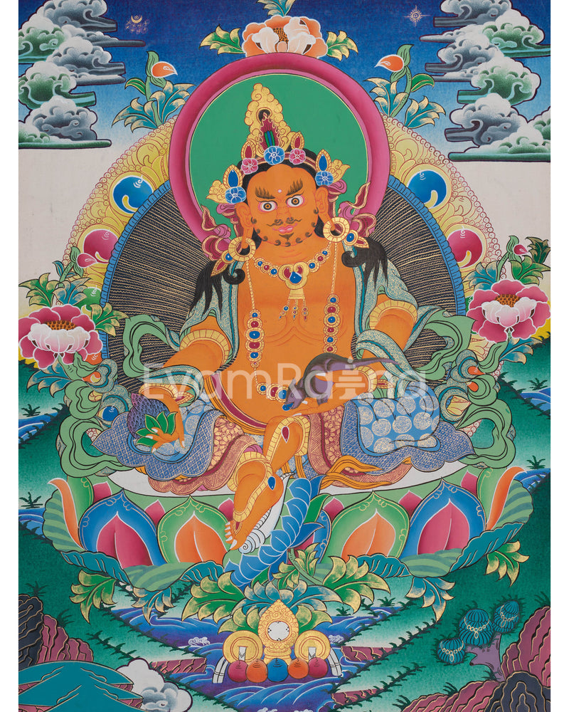 Original Hand-Painted Dzambala Thangka | Kubera Wall Decoration Thangka