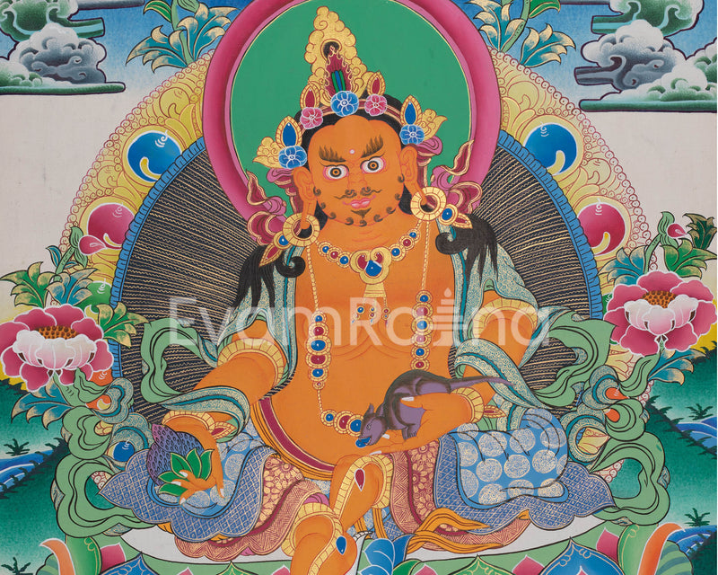 Original Hand-Painted Dzambala Thangka | Kubera Wall Decoration Thangka