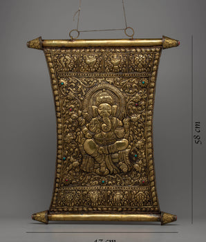 Brass Ganesh Metal Wall Hanging Thangka | Handcrafted Spiritual Art
