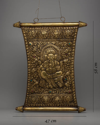 Brass Ganesh Metal Wall Hanging Thangka | Handcrafted Spiritual Art