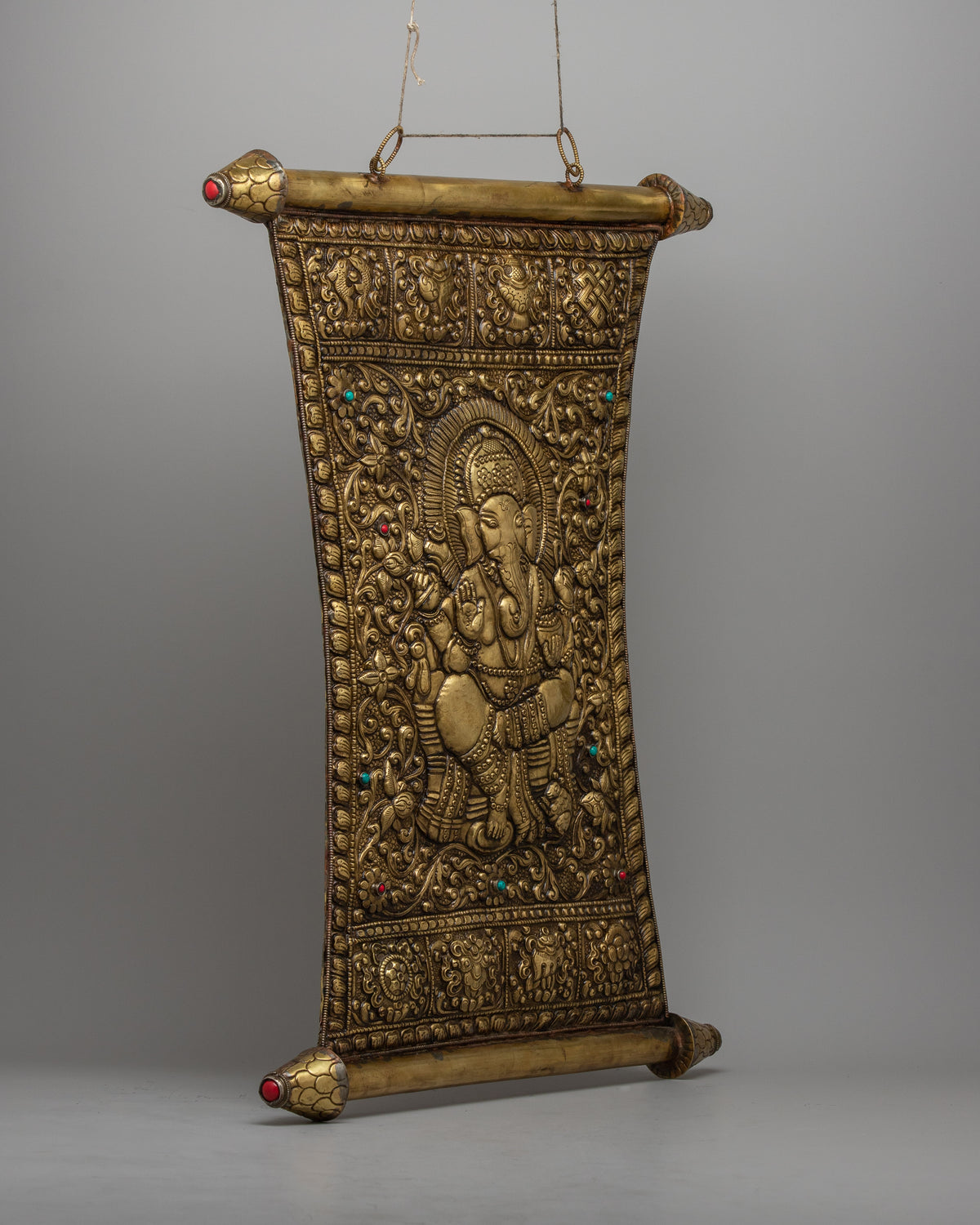 Brass Ganesh Metal Wall Hanging Thangka | Handcrafted Spiritual Art