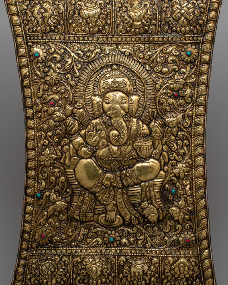 Brass Ganesh Metal Wall Hanging Thangka | Handcrafted Spiritual Art