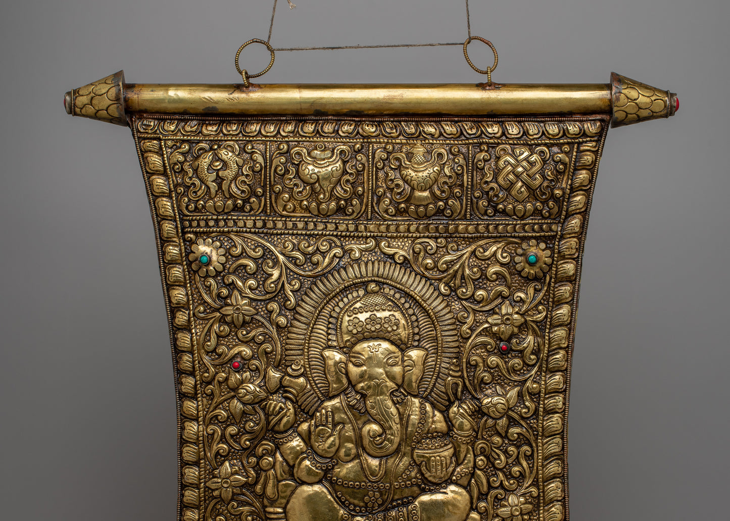 Brass Ganesh Metal Wall Hanging Thangka | Handcrafted Spiritual Art