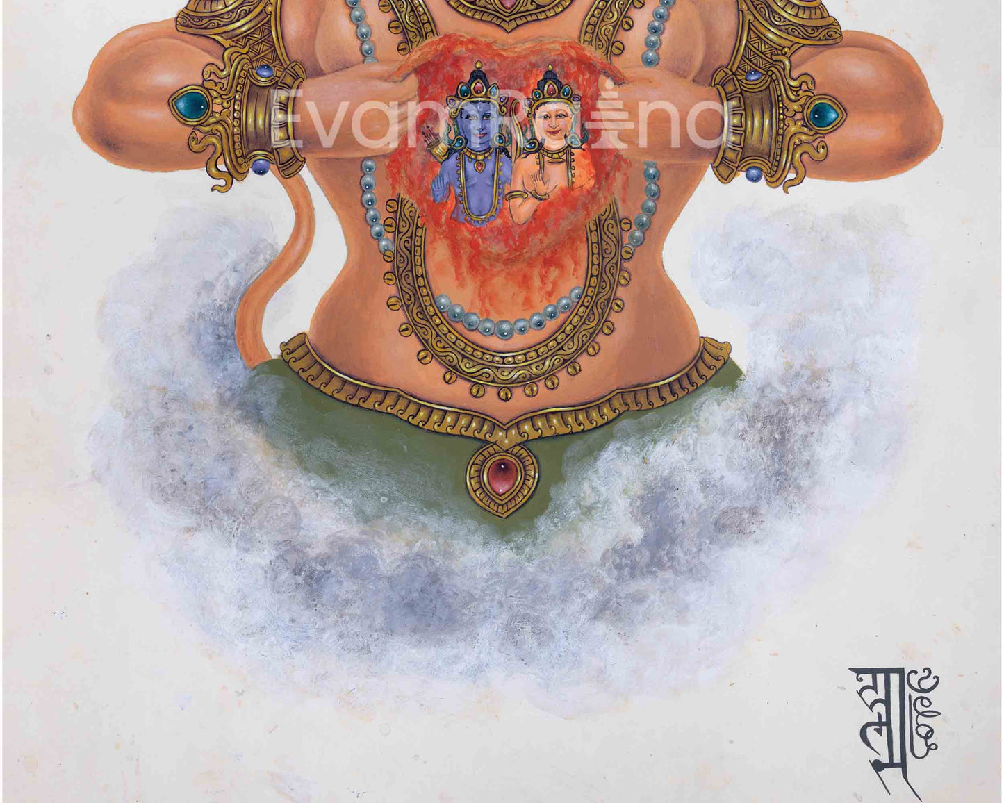 Hanuman Ji Depicted In Newari Paubha Print | The Monkey Commander Of The Monkey Army