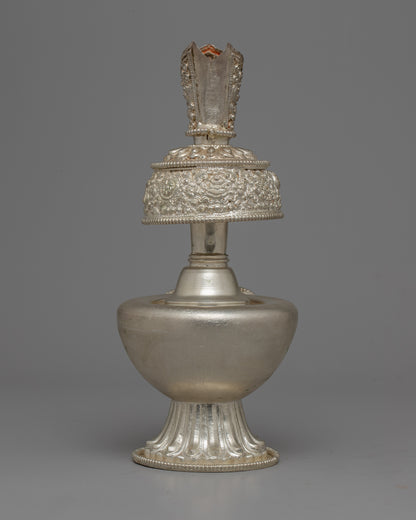 Silver Bhumpa Ritual Vase | Tibetan Buddhist Altar Piece