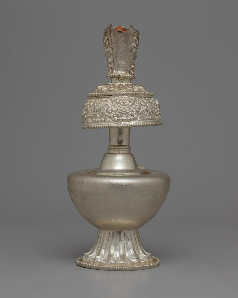 Silver Bhumpa Ritual Vase | Tibetan Buddhist Altar Piece