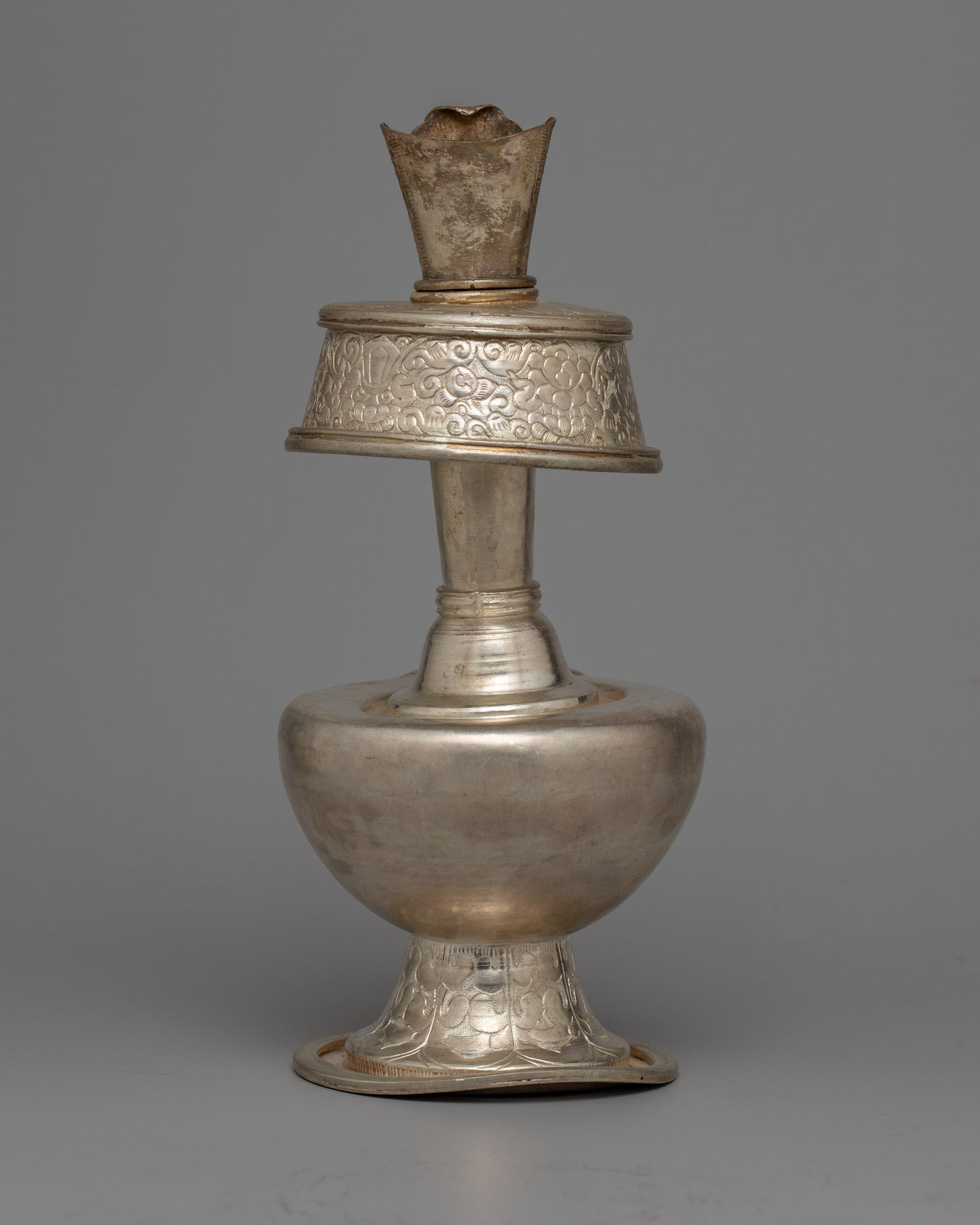 Silver Plated And Copper Bhumpa | Traditional Tibetan Ceremony Vase