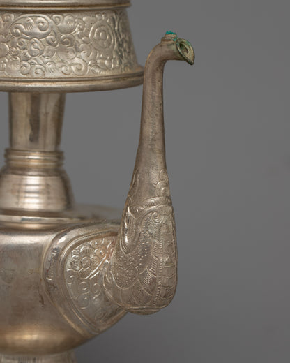 Silver Plated And Copper Bhumpa | Traditional Tibetan Ceremony Vase