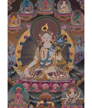 Original Hand-Painted White Tara With Other Bodhisattvas | Protector of Life, Love, and Liberation