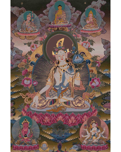 Original Hand-Painted White Tara With Other Bodhisattvas | Protector of Life, Love, and Liberation