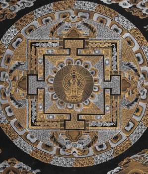 Black and Gold Lokeshvara Mandala Thangka | Mandala Painting For Home Decor