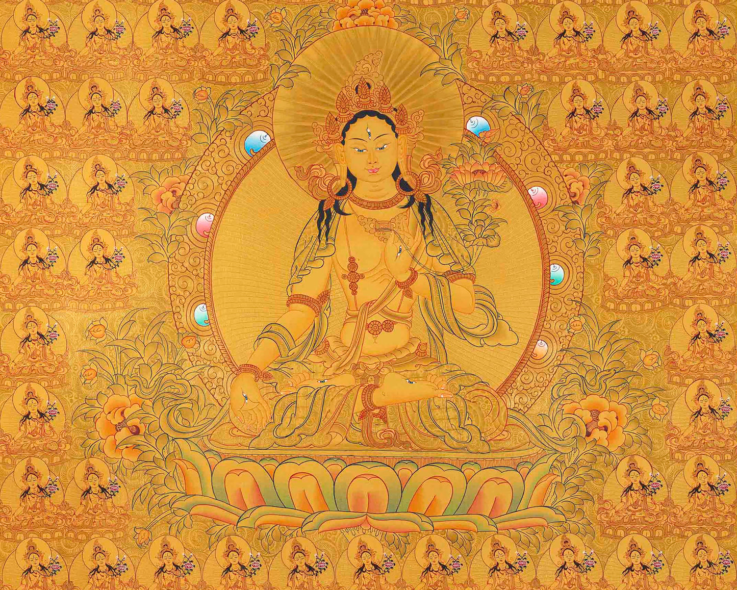 Genuine 24K Gold 108 White Tara | Original Hand-Painted Female Bodhisattva Thangka