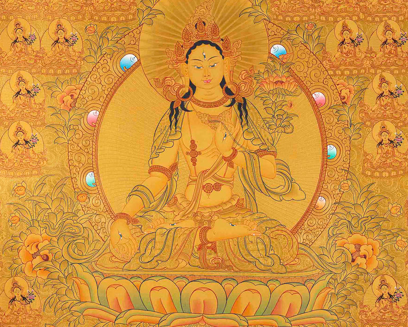 Genuine 24K Gold 108 White Tara | Original Hand-Painted Female Bodhisattva Thangka