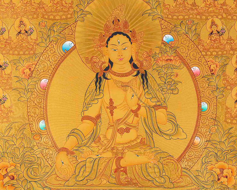 Genuine 24K Gold 108 White Tara | Original Hand-Painted Female Bodhisattva Thangka