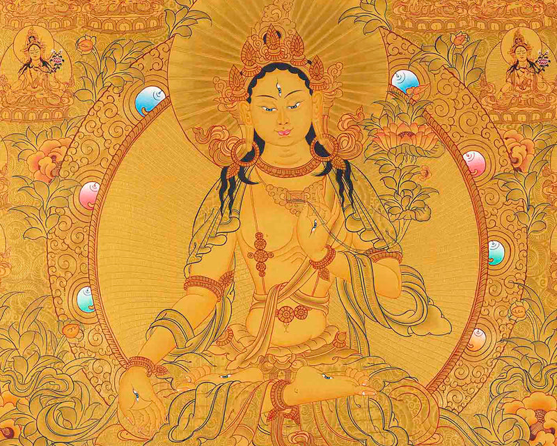 Genuine 24K Gold 108 White Tara | Original Hand-Painted Female Bodhisattva Thangka