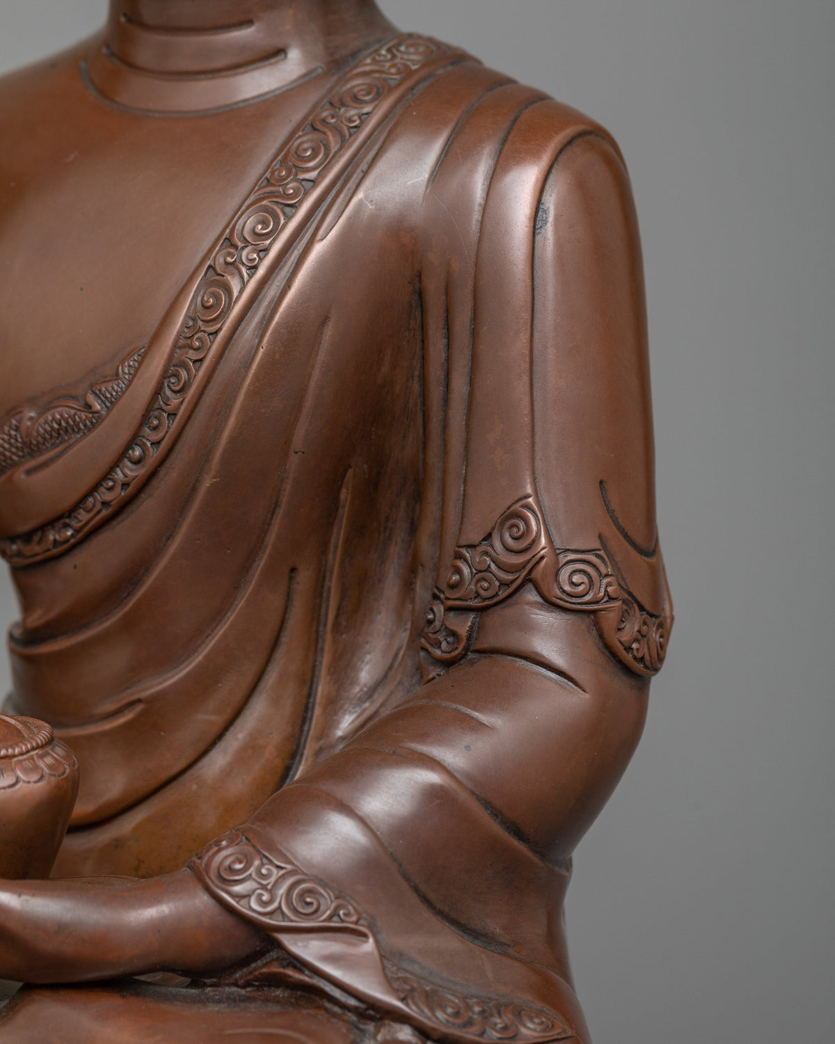 Happy Shakyamuni Buddha Statue | Serene Oxidized Copper Figure