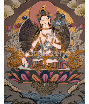 Hand-Painted White Tara | Buddhist Female Bodhisattva Art