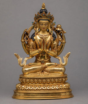  Gold-plated Chenrezig statue art
