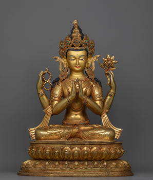 Chenrezig Statue 24K Gold Gilded 