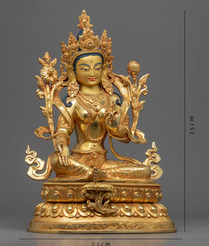 Green Tara Goddess Buddhism Sculpture | Hand-Carved Female Buddha Artwork