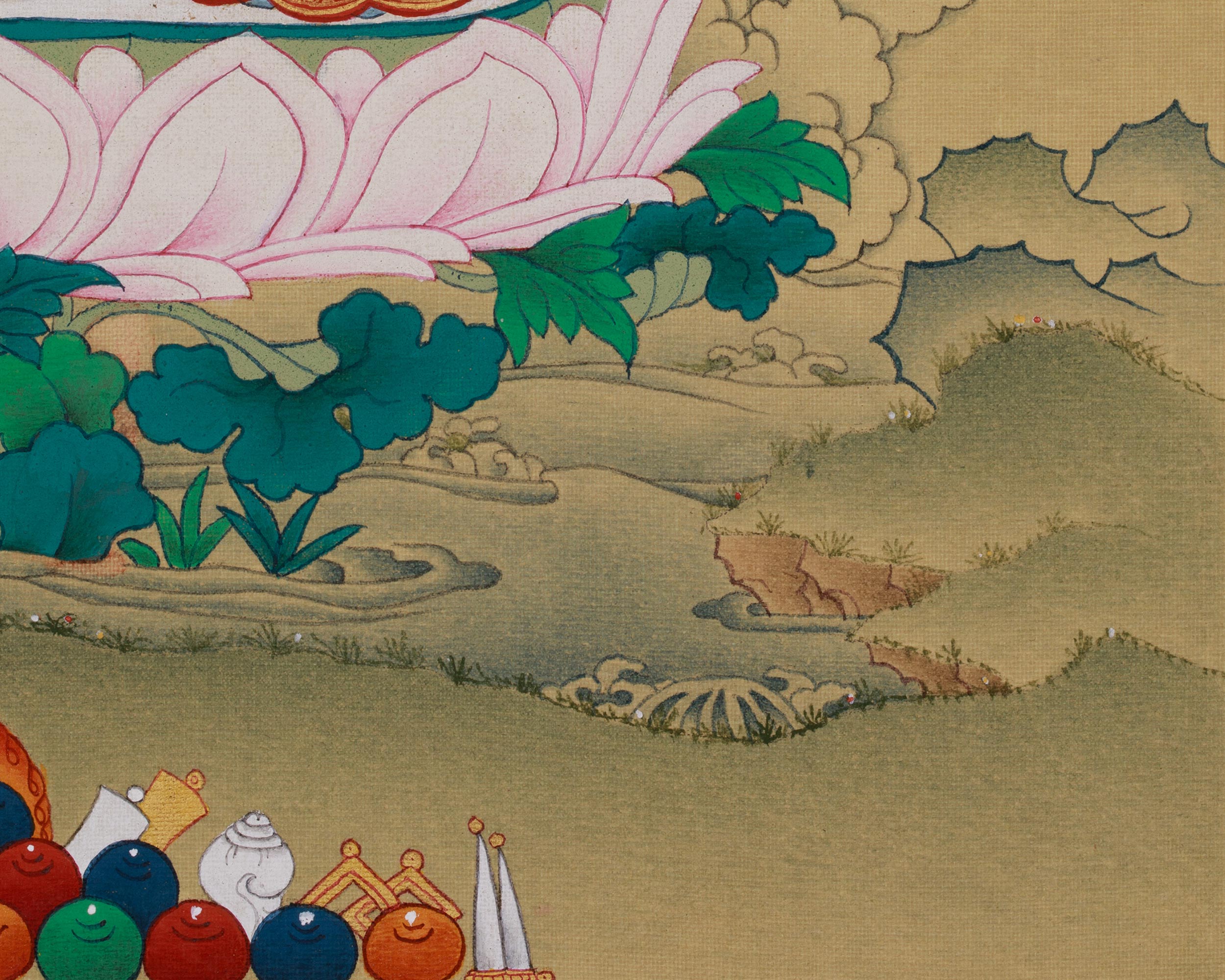 Divine Chenrezig with Amitabha Buddha Thangka | Compassion Deity Art