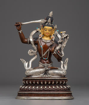Manjushri Copper Statue with Silver & Gold 