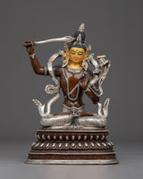 Manjushri Copper Statue with Silver & Gold 