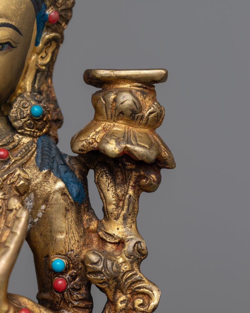 Gold Manjushri Statue | Hand-Carved Details on Sacred Sculpture