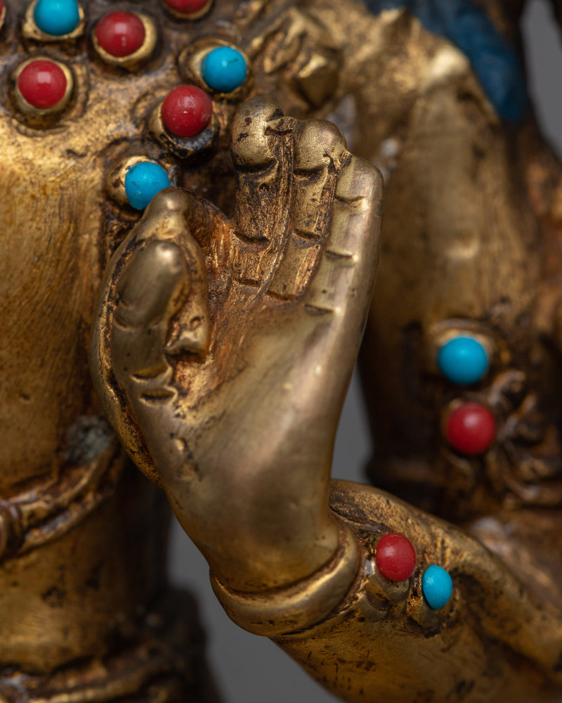 Gold Manjushri Statue | Hand-Carved Details on Sacred Sculpture