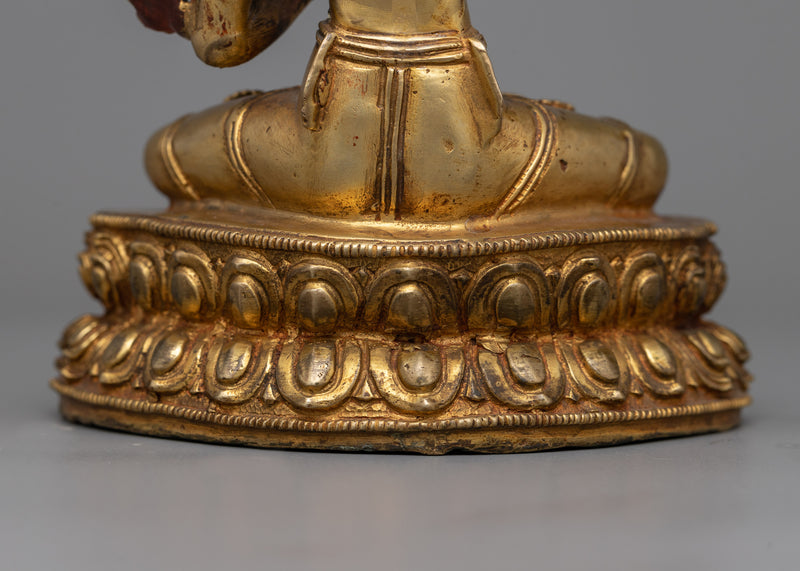 Gold Manjushri Statue | Hand-Carved Details on Sacred Sculpture