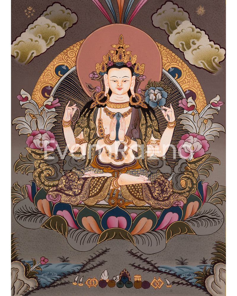 Chenrezig Bodhisattva Thangka | Shrine Room Decor