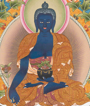 Healing Buddha Medicine Buddha Thangka | Hand-Painted Spiritual Arts