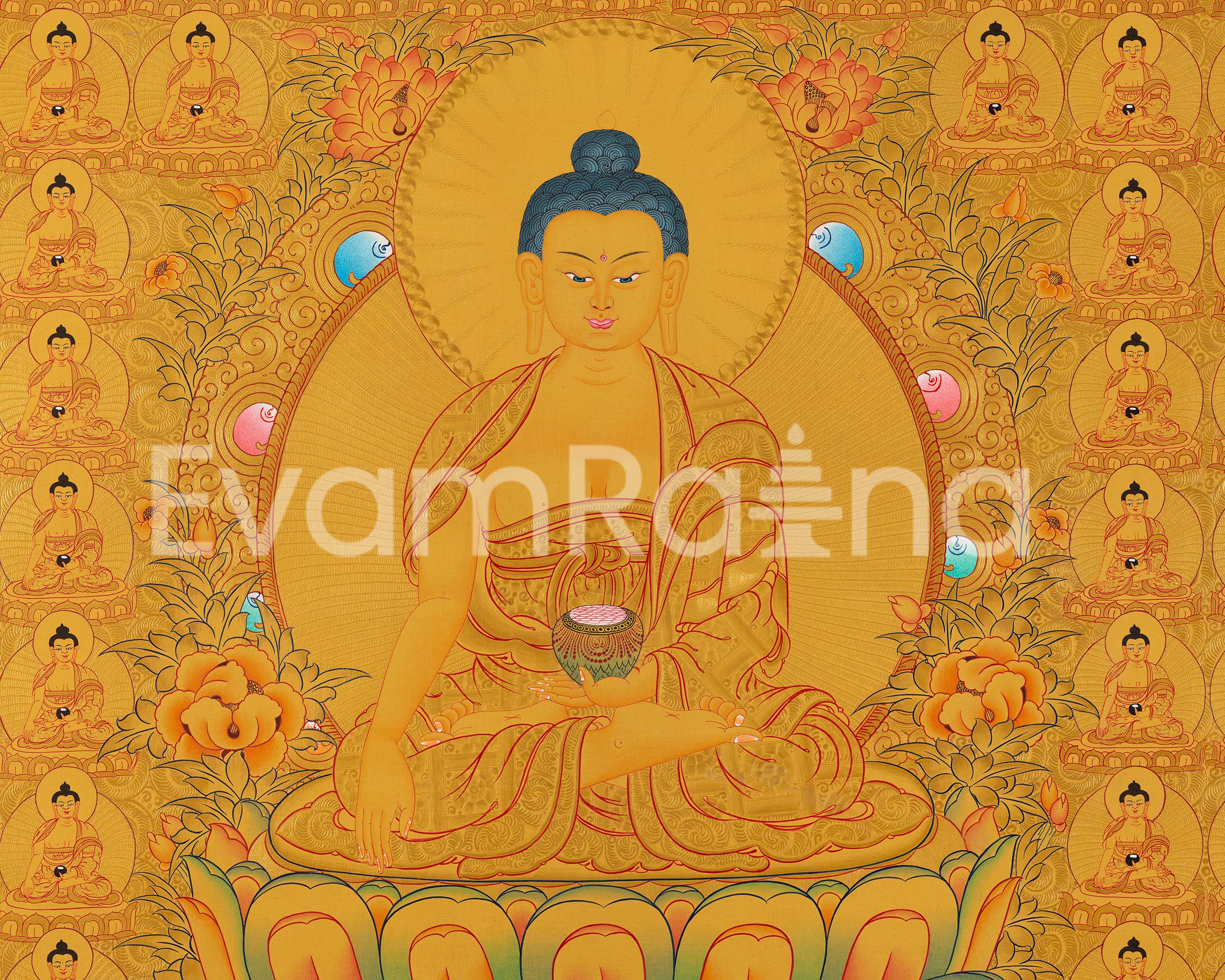 108 Buddha Thangka | Exclusive Gold Artwork | Spiritual Masterpiece