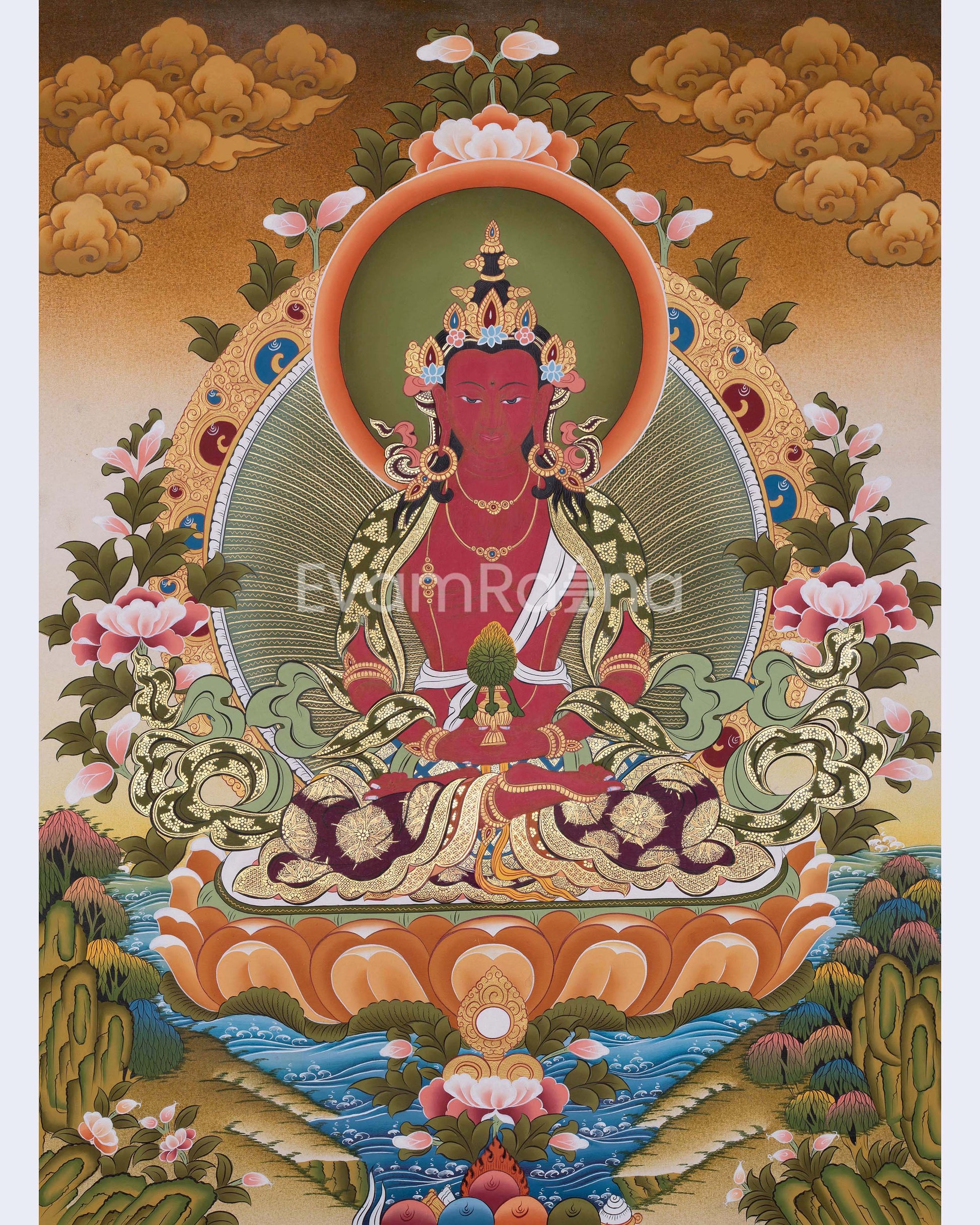 Red Amitayus Buddha Thangka Art 